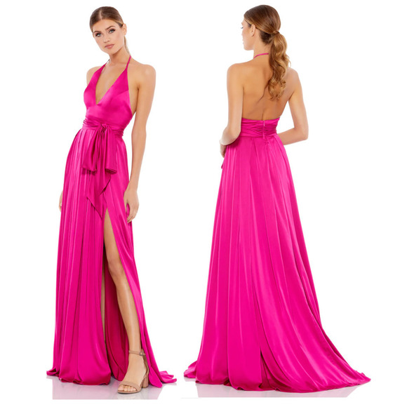 Ieena for Mac Duggal CHARMEUSE HALTER STRAP TIE WAIST … - Picture 1 of 9